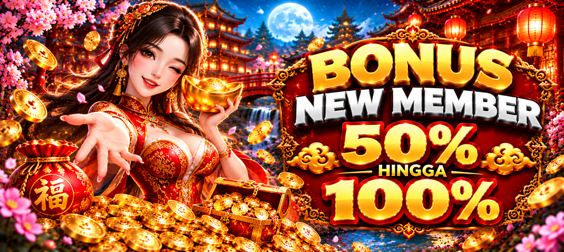 Bonus New Member 50% hinggga 100%